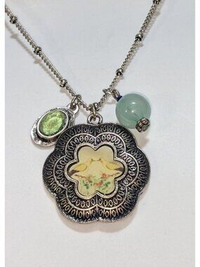 Silver Floral Bird Pendant Necklace Vintage Style Charm Necklace Cottagecore Nat
